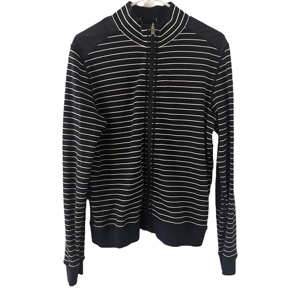 Hugo Boss Mens Zip Front Striped Sweater Blue White Small